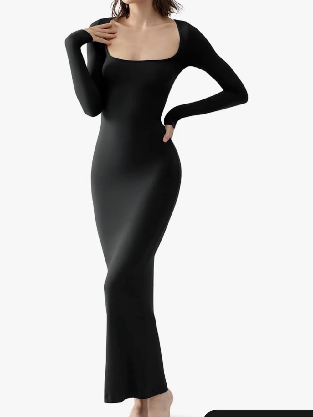 Black Long Sleeve Scoop Neck Maxi Dress - Women's